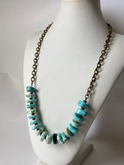 Dyed Magnesite and Antique Brass Necklace