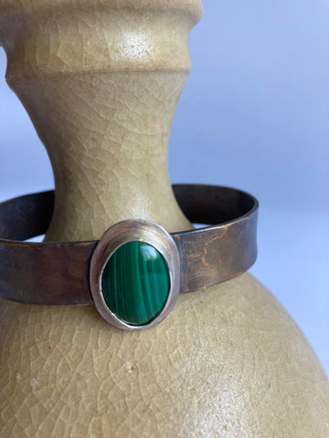 Malachite Cuff Bracelet - Bronze and Sterling Silver