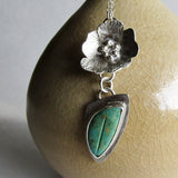 Silver Flower and Kingman Turquoise Leaf Necklace