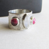 Moonstone and Lab Ruby Ring - Size 7