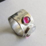 Moonstone and Lab Ruby Ring - Size 7