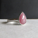 Pink Sapphire Teardrop Ring - Size 8