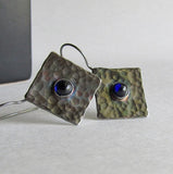 Lab Sapphire Hammered Silver Earrings