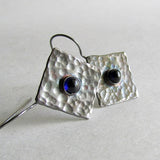 Lab Sapphire Hammered Silver Earrings