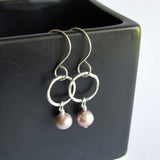 Hammered Silver Hoop Earrings with Pearl