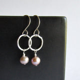 Hammered Silver Hoop Earrings with Pearl