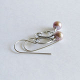 Hammered Silver Hoop Earrings with Pearl