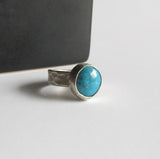 Turquoise Ring - Size 6 Hammered Silver