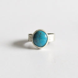 Turquoise Ring - Size 6 Hammered Silver