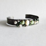 Pearl Wire Wrapped Cuff Bracelet - Green