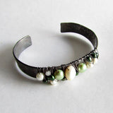 Pearl Wire Wrapped Cuff Bracelet - Green