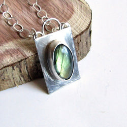 Labradorite Necklace with Hammered Edge