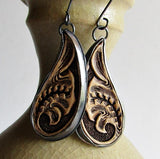 Tooled Leather and Silver Earrings