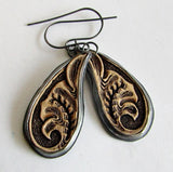 Tooled Leather and Silver Earrings