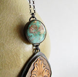 Royston Turquoise and Tooled Leather Necklace