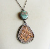 Royston Turquoise and Tooled Leather Necklace