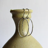 Hammered Oval Hoop Earrings - Sterling Silver