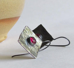Ruby Earrings - Rose Cut Lab Ruby - July Birthstone