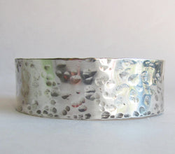 Wide Hammered Sterling Silver Bangle Bracelet