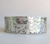 Wide Hammered Sterling Silver Bangle Bracelet