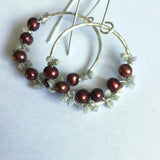 Red Pearl and Diamond Hoop Earrings