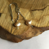 Peach Pearl Earrings with Chain