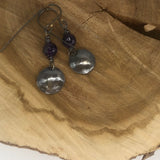 Amethyst Earrings with Hammered Domes
