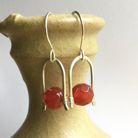 Faceted Carnelian and Silver Earrings