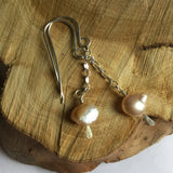 Peach Pearl Earrings with Chain