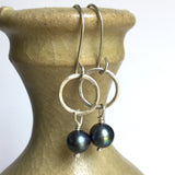 Black Pearl Hoop Earrings