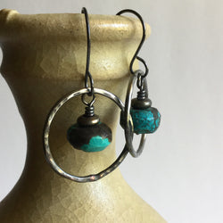 Turquoise Hammered Hoop Earrings