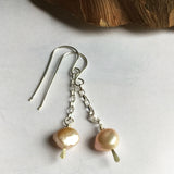 Peach Pearl Earrings with Chain
